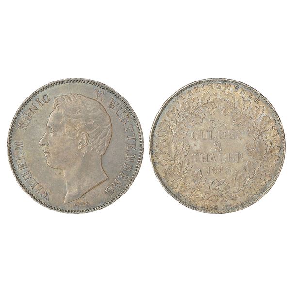 Foreign: German State-Wurttemberg, Wilhelm I, silver 2 thaler (3½ gulden)