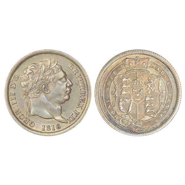 Foreign: Great Britain, George III, silver shilling, 1816, KM 666, 5.66g.