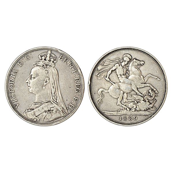 Foreign: Great Britain, Victoria, silver crown, 1889, 27.82g, KM 765.