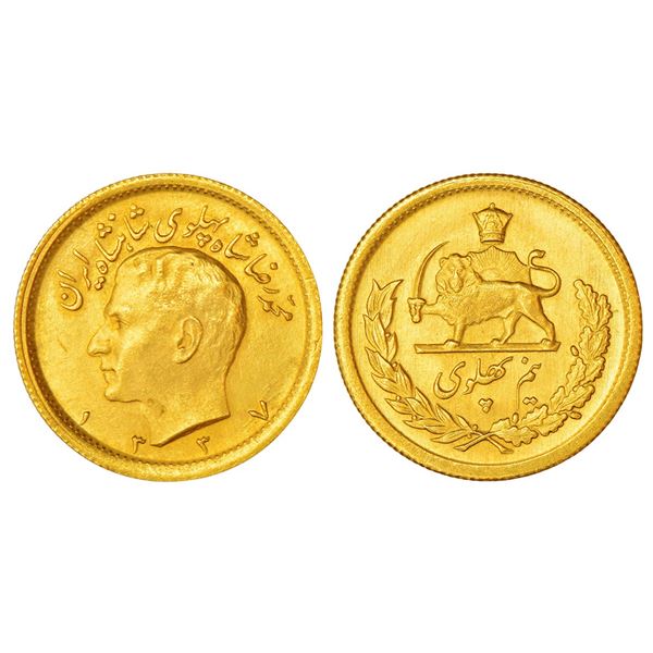 Foreign: Iran, Muhammad Reza Pahlavi Shah, gold ½ pahlavi, SH 1337