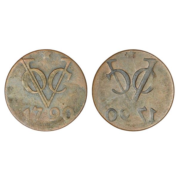 Foreign: Netherlands East Indies, copper duit, 1790, part brockage (lakhi)