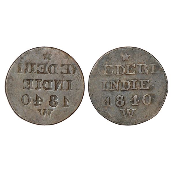 Foreign: Netherlands East Indies, copper cent, 1840; part brockage (lakhi)