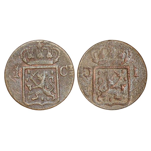 Foreign: Netherlands East Indies, copper cent, part brockage (lakhi)