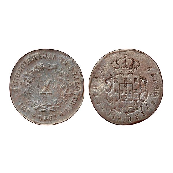 Foreign: Portugal, Maria II (1834-1853 AD), copper 10 reis, flipover error