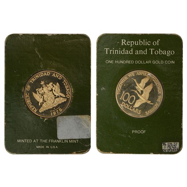 Foreign: Trinidad and Tobago, Proof gold 100 dollars (50% gold), 1976