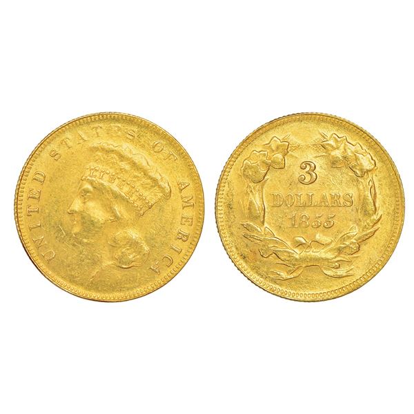 Foreign: United States of America, gold 3 dollars, 1855, KM 84, 5.04g.