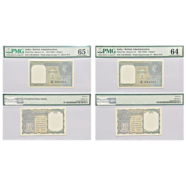 Paper Money: British India, George VI, 1 rupee (2), 1940, signed by C.E. Jones