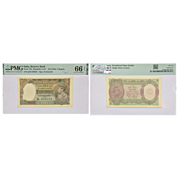 Paper Money: British India, George VI, 5 rupees, 1st issue, ND (1944)