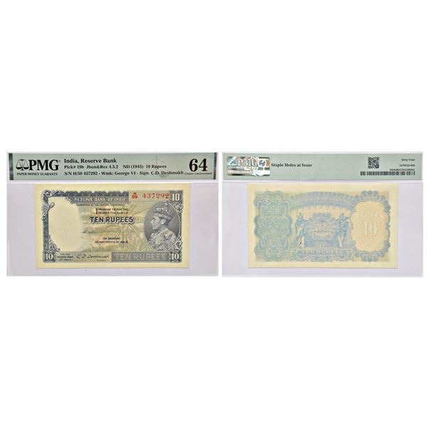 Paper Money: British India, George VI, 10 rupees, 1st issue, ND (1944)