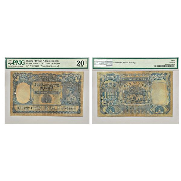 Paper Money: Burma, George VI, 100 rupees, ND (1939), signed by J.B. Taylor