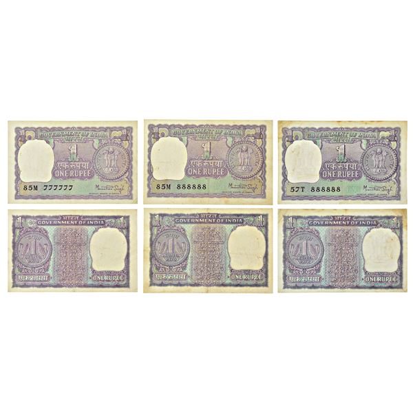 Paper Money: 1 rupee, fancy number notes (3 notes), signed by Manmohan Singh