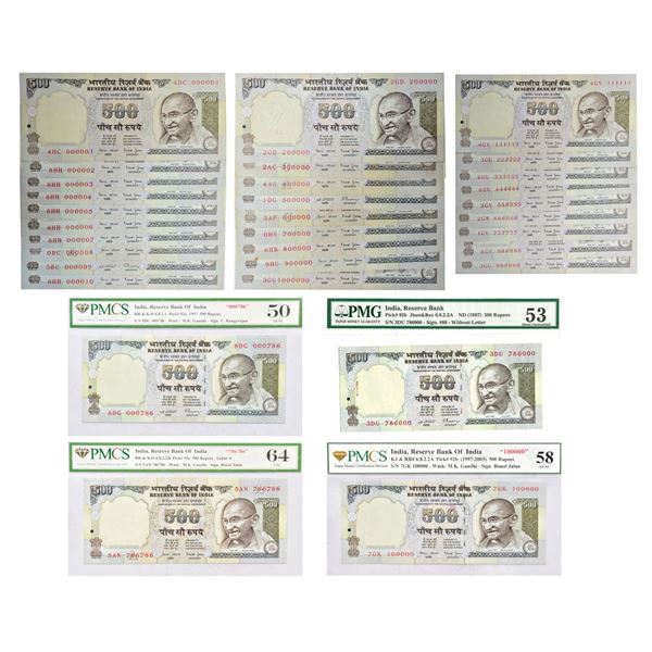Paper Money: 500 rupees, set of 32 fancy number notes, Gandhi series