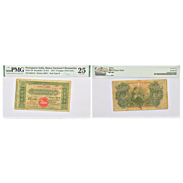 Paper Money: Indo-Portuguese Territories, 8 tangas, dated 1st October 1917