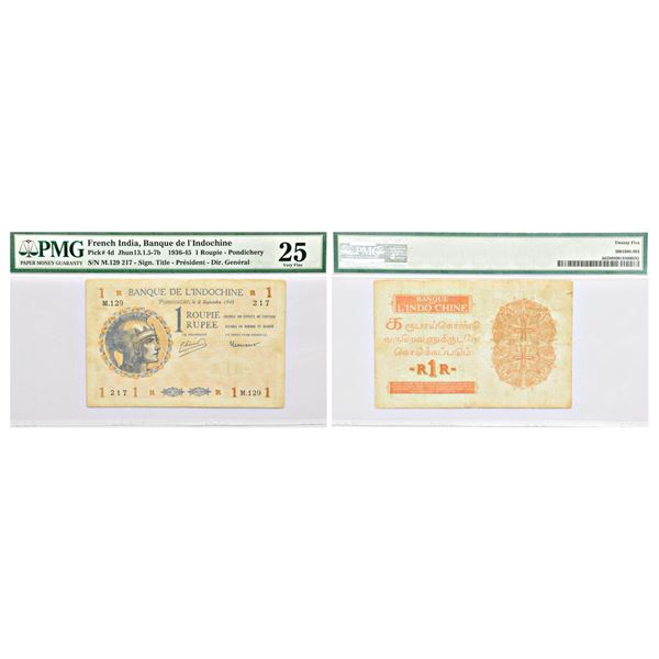 Paper Money: Indo-French Territories, 1 roupie, dated 8th September 1945