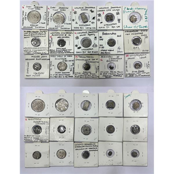 Large Lots: A group of 15 silver coins, includes Ancient, Medieval India, etc