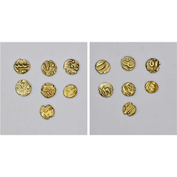 Large Lots: A group of 7 gold fanams, an interesting and diverse gathering