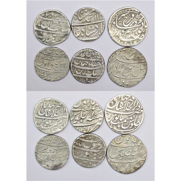 Large Lots: A group of 6 Mughal silver rupee