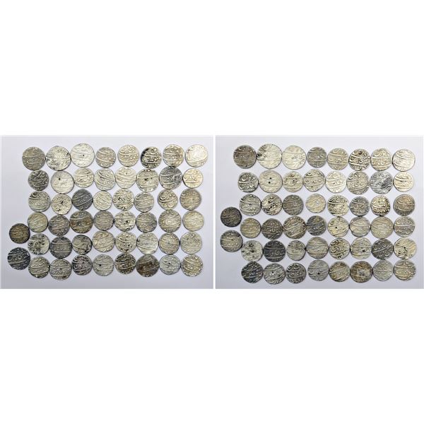 Large Lots: A group of 50 Aurangzeb silver rupee
