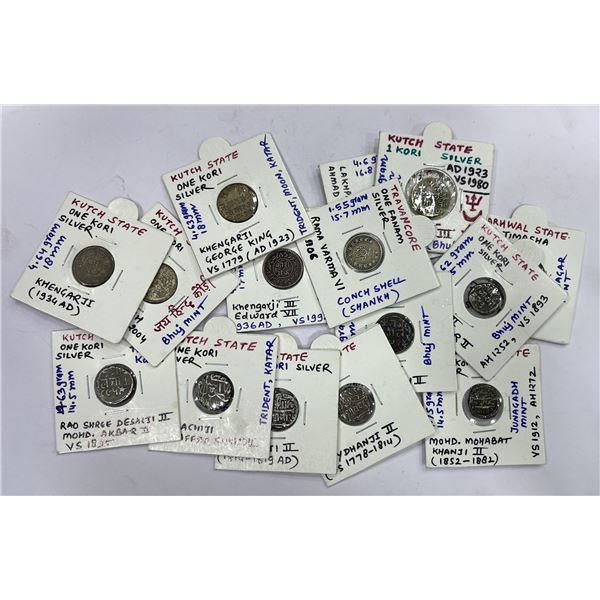 Large Lots: A group of 15 Princely State silver coins