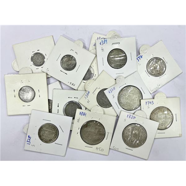 Large Lots: A group of 15 Hyderabad state silver and nickel coins