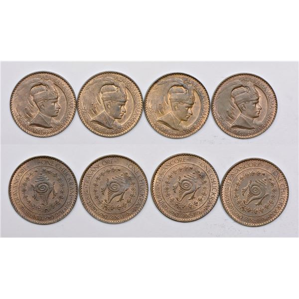 Large Lots: A group of 4 Travancore State error copper chuckram