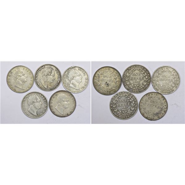 Large Lots: A group of 5 William IV silver rupee, all dated 1835
