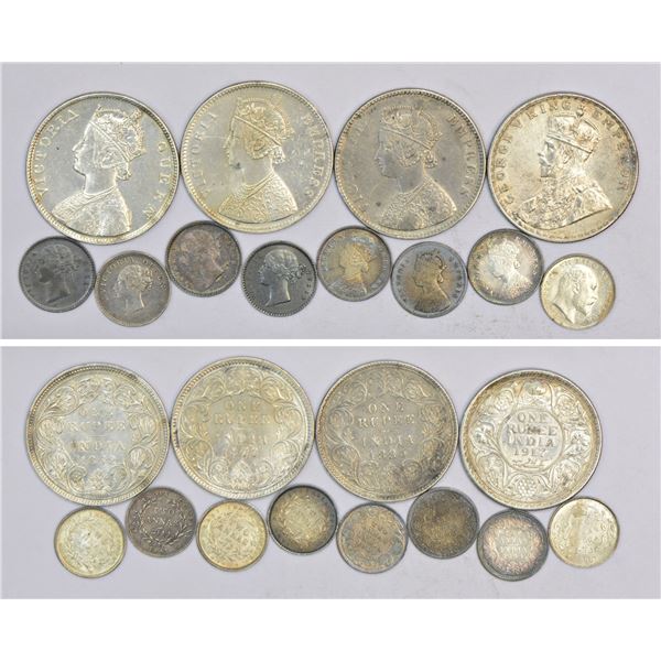 Large Lots: A group of 12 British India silver coins