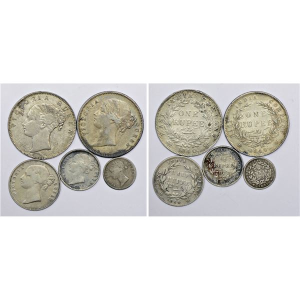 Large Lots: A group of 5 Victoria Queen silver coins