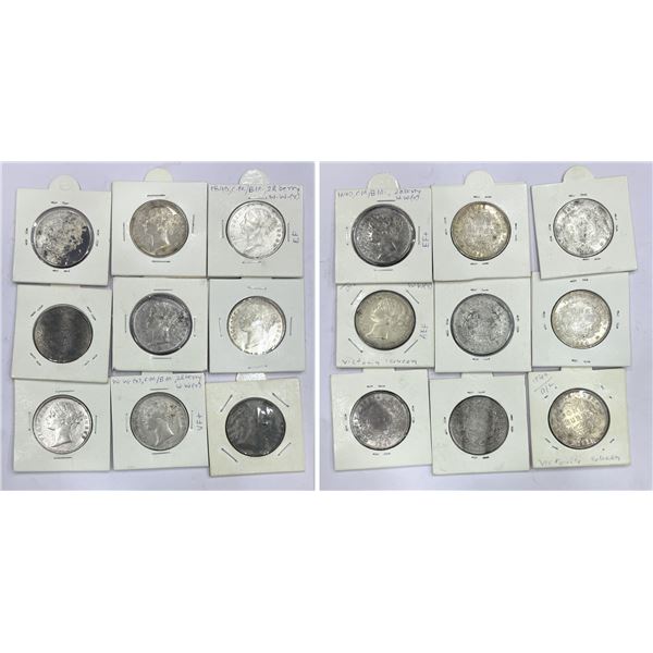 Large Lots: A group of 9 Victoria Queen silver rupee