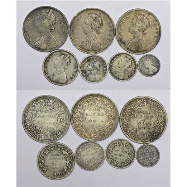 Large Lots: A group of 7 Victoria Queen silver coins