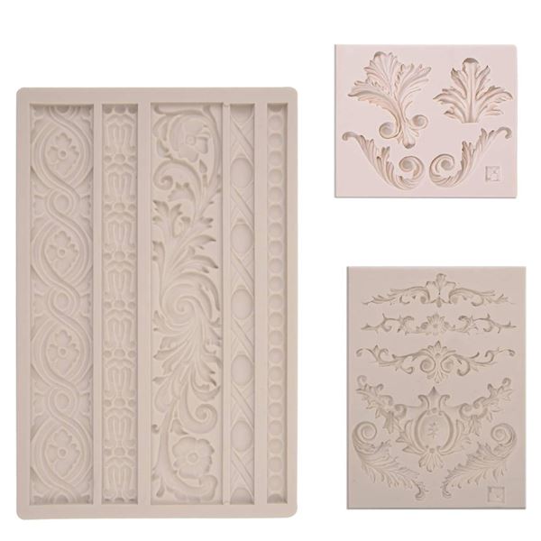 ondant Frame Mold, 3 Packs Chocoloate Curlicues Lace Molds, Clay Mold, Curlicues Silicone for Baking