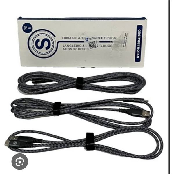 3 Nylon Braided USB-A to USB-C Cables, 10 ft Each