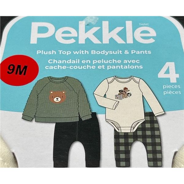 Pekkle Plush Top With Bodysuit And Pants, 9M, 4-Piece Set