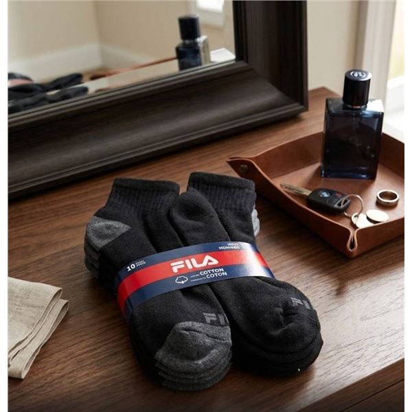 Fila Men's Cotton Socks, 10 Pairs, Black and Gray