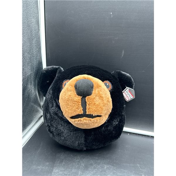 Plush Black Bear Head Pillow with Side Tag from Stuffed Heads Wildlife Series