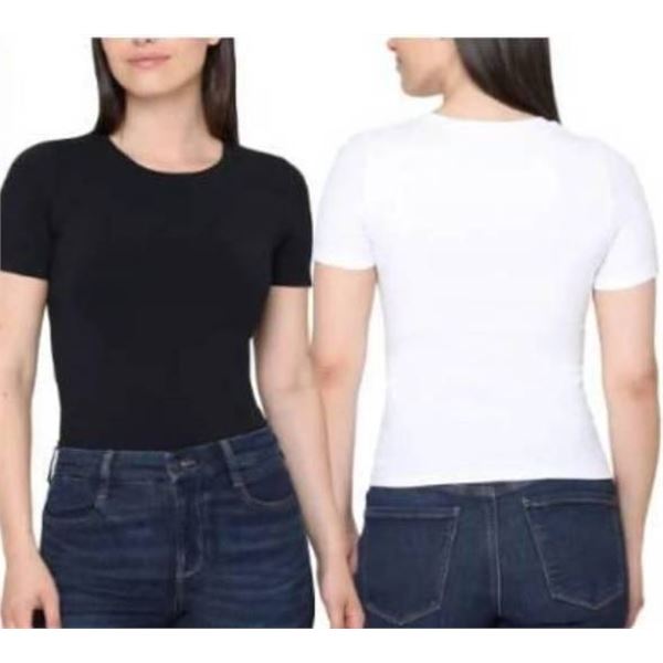 Tahari Smooth Seamless T-Shirt - Pack of Two, Size M/M, Black and White