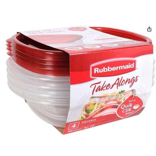 Rubbermaid TakeAlongs Food Storage Containers, 4 Squares, 2.9 Cups (669 mL)