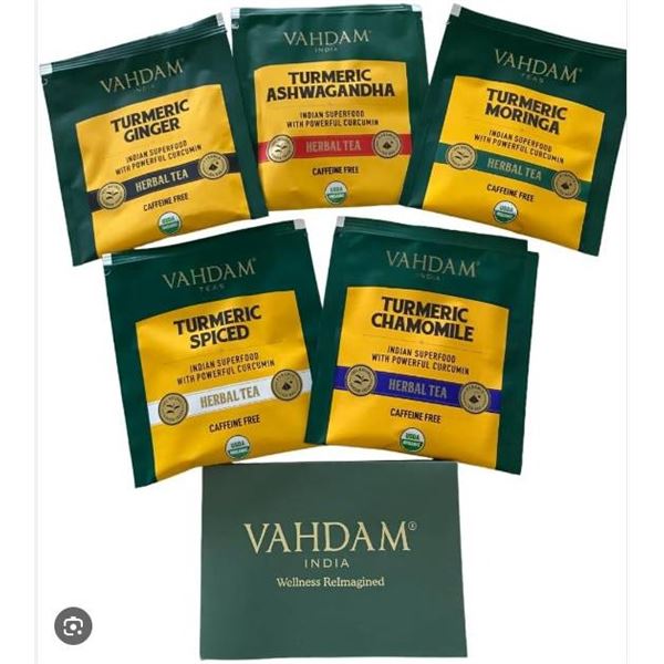 Vahdam India Turmeric Tea Variety Pack, 100 Tea Bags, 180 g