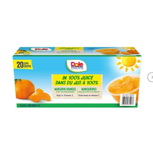 Dole Mandarin Oranges in Fruit Juice, 20 Cups, 107ml Each