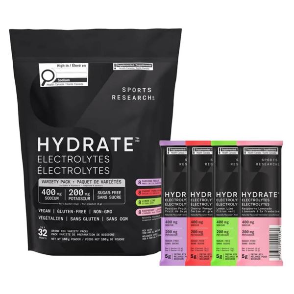 Sports Research Hydrate Electrolytes Supplement Variety Pack (32 Packs)