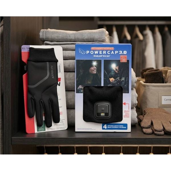 Karbon Gloves and PowerCap 3.0 LED Headwear with Lighting Feature