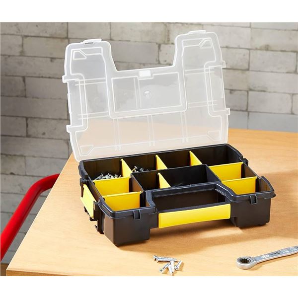 DeWALT Tool Organizer with Yellow Compartments and Clear Lid