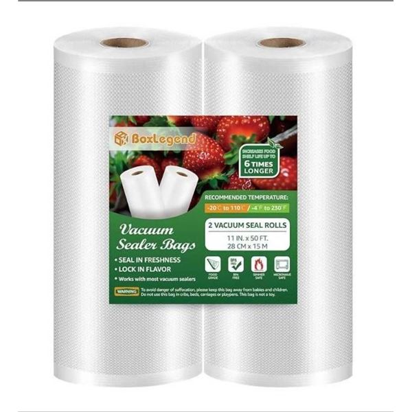 BoxLegend Vacuum Sealer Bags, 2 Rolls, 11 in x 50 ft Each, BPA Free
