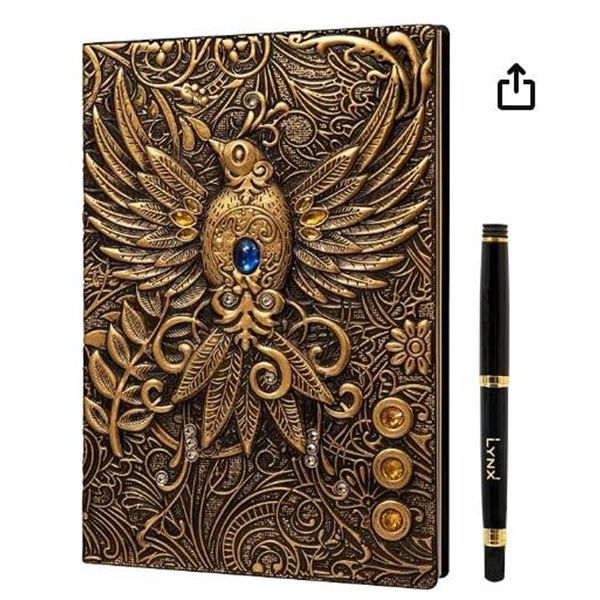 DND Notebook / Journal, Unique 200 Page Book with 3D Gold Phoenix Embossed Faux Leather Cover with P