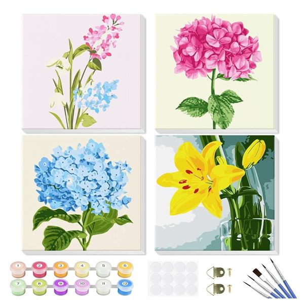 Pack of 4 - Paint by Number 8Ã—8 Inch Canvas