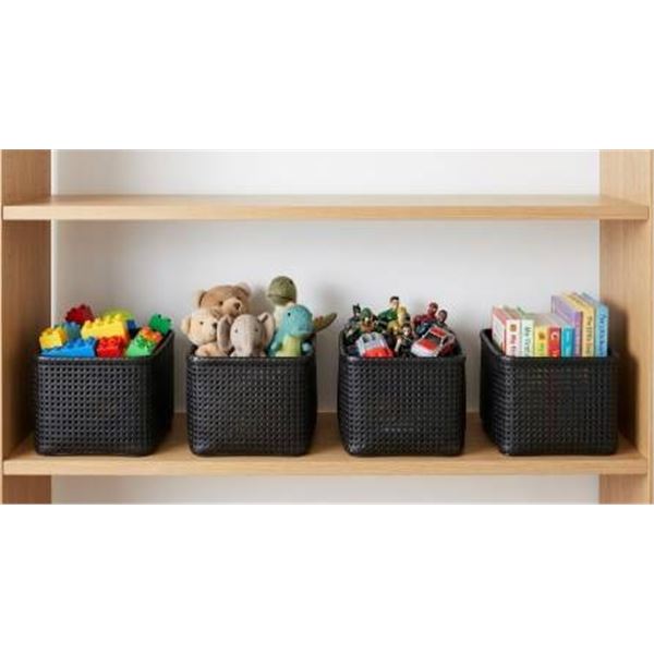 LOT OF 2 - 2 PC PACKS- Amazon Basics Storage Bins â€“ Metallic Black - 4 TOTAL BAS