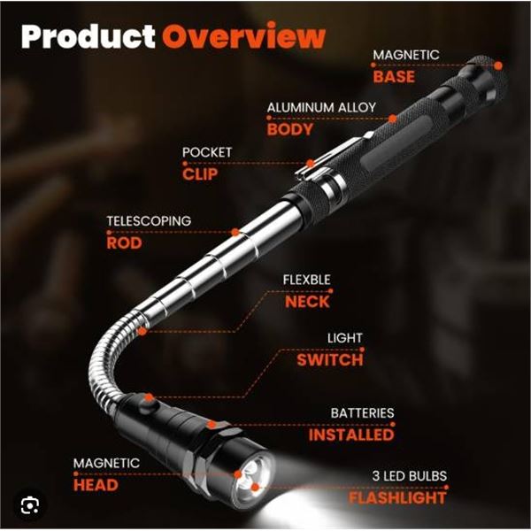 2 LED Magnetic Pickup Tools with Telescopic Design