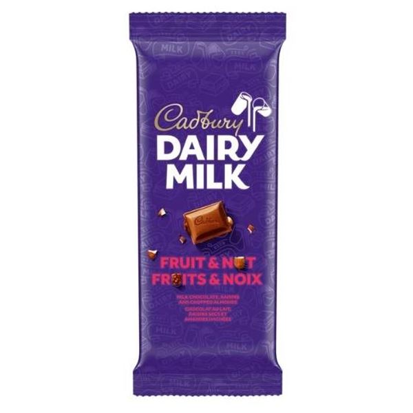 12 x 90g Cadbury Dairy Milk Fruit & Nut Chocolate Bars