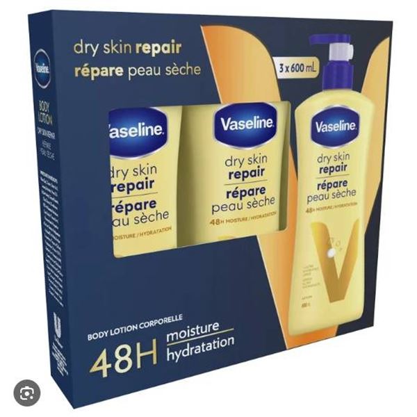 Vaseline Dry Skin Repair Body Lotion 3 x 600ml with 48H Hydration