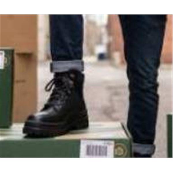 Size 12 Black Combat Boots with Lugged Sole and Lace-Up Design